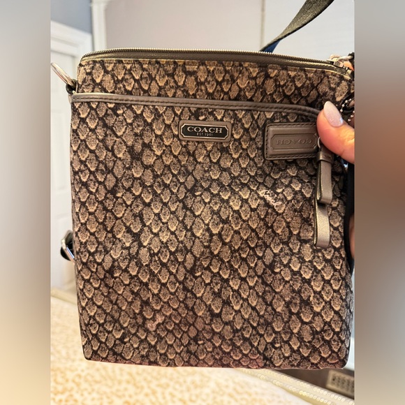 Coach Snake Animal Print Crossbody Nylon Bag with Grey Strap - Picture 11 of 12